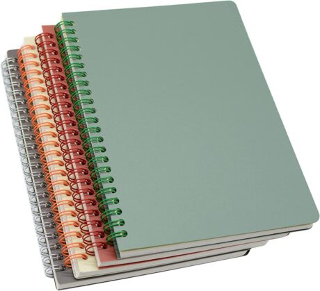 Yansanido Spiral Notebook, 4 Pcs 8.3 Inch x 5.9 Inch A5 Thick Plastic Hardcover 8mm Ruled 4 Color 80 Sheets -160 Pages Journals for Study and Notes (style 10-Wine Red,Brown,Green,ivory, A5)